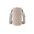 A drink bottle bag in soft beige silicone with star cut-outs and an adjustable strap. It features a logo.