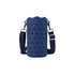 A drink bottle holder in navy blue silicone with star cutouts and a detachable strap. Features a logo.