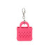 A pink mini EVA bag keychain with perforated detailing and a metal clip.