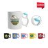 A white ceramic mug with a custom spinner toy on the handle, featuring a rugby design. Includes various coloured versions below.