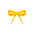 A pair of bright yellow custom shoe laces tied in a bow, featuring a logo on the ends.