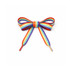 A rainbow-coloured bow made of striped fabric, featuring vibrant hues of red, orange, yellow, green, blue, and purple.