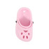 A pink paw-shaped clog shoe fridge magnet featuring ventilated holes and a black button detail.