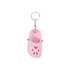 A pink paw-shaped clog shoe keyring with a metal keychain attachment.