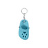 A blue paw-shaped clog shoe keyring with a metal chain for attachment. It features ventilation holes and a rounded design.