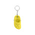 A yellow clog shoe keyring with a metal chain, featuring a rounded design and decorative details.