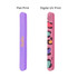 Two nail files in purple and pink, featuring a logo and a colourful pattern. Both have straight shapes.