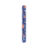 A long sandpaper nail file featuring a floral design in shades of blue and coral, with a logo present.