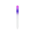 A gradient coloured glass nail file featuring a purple and white design, with a smooth finish.