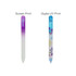 A crystal glass nail file with a purple and white gradient on one side and a floral design on the other.
