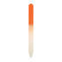 A gradient glass nail file featuring a smooth transition from orange to white. It has a sleek design and a pointed tip.