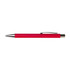 A red pen with a silver clip and tip. The pen has a smooth, sleek design.