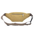 A canvas waist bag in mustard yellow with a zippered front pocket and an adjustable brown strap.