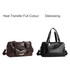 A brown and a black duffle bag, both featuring branding, with adjustable straps and handles.