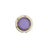 A round, foldable desk hook with a purple circular insert and a metallic gold frame. It includes a logo.