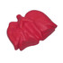 A red lung-shaped stress reliever with a smooth texture and flexible design. It features a logo on the surface.