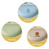 Three silicone kids' suction plates in light blue, green, and beige, each featuring different branding and designs.