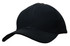 A black cotton twill cap with a buckle at the back and a structured peak. It features a logo on the front.