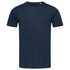 A navy blue men's cotton T-shirt with a classic round neckline and short sleeves. It features a small logo on the label.
