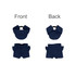 A plush doll racing suit set featuring a navy blue cap and shorts, displayed from front and back angles.