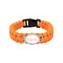 An orange braided paracord bracelet featuring a themed pendant that reads "March." Includes a black clasp.