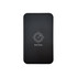 A black power bank featuring a compass design and a logo, with a sleek, smooth surface.