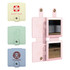 A square folding pocket mirror in pastel pink, with additional mirrors in mint green and light blue. Features a logo.