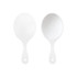 A handheld makeup mirror with a sleek white design, featuring a smooth, oval shape and a comfortable handle.