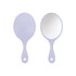 A chic handheld makeup mirror in a soft purple colour, featuring a simple oval design with a handle.