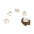 Custom shoelace charms in white and brown, featuring several decorative pieces with one charm shaped like a donut.