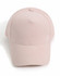 A pale pink 5-panel cap featuring a jacquard texture and a branded logo on the front.