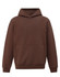 A brown unisex oversized hoodie with a front pocket and a relaxed fit, featuring a hood.