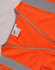 An orange safety vest with grey reflective strips and utility pockets, featuring a tag and logo.