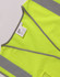 A high visibility safety vest in fluorescent yellow with grey reflective strips and utility pockets.