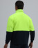 A full zip jacket featuring a high-visibility yellow upper and navy lower section, with a folded collar and branding.