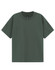 A green unisex heavy cotton oversized tee with a relaxed fit and round neckline. It features a logo on the label.