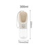 A drink bottle designed for pets, featuring a beige top and clear base, measuring 300ml with a carrying strap.
