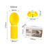A drink bottle with a yellow collapsible bowl, featuring a silicone design and a logo, dimensions provided.