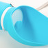 A drink bottle in bright blue features a collapsible bowl for easy access to water. Includes a strap and branding.