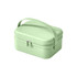 A portable mini suitcase in mint green with a zipper closure and a handle for easy carrying.