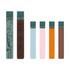 A selection of custom PU bookmarks in various colours, including brown, teal, pink, orange, and light brown. Each bookmark has a logo and decorative designs.