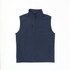 A navy blue softshell vest with a high collar and multiple zip pockets, featuring a logo.