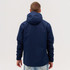 A navy utility jacket with a hood, viewed from the back, featuring a simple design and no visible logos.