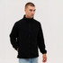 A black polar fleece full zip jacket with a high collar, featuring a zip front and long sleeves.