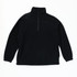 A black fleece jumper with a quarter zip and long sleeves; features a logo on the front.
