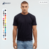 A model wears a navy blue Essential/Surf Tee, featuring a range of colour swatches on the side and a logo at the top.