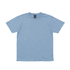 A light blue short-sleeved T-shirt with a logo on the neckline.