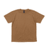 A brown t-shirt featuring short sleeves and a round neckline, with a label inside.