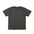 A black short-sleeve tee displayed flat with a tag inside and a simple logo.
