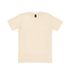 A plain beige t-shirt displayed flat, featuring a label and a simple design.